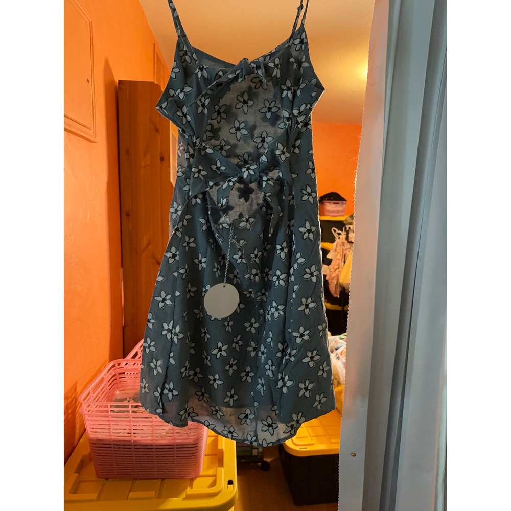 New Blue Floral Open Back Tie Mini Dress Sleeveless Summer Sun Dress Womens - Picture 3 of 5